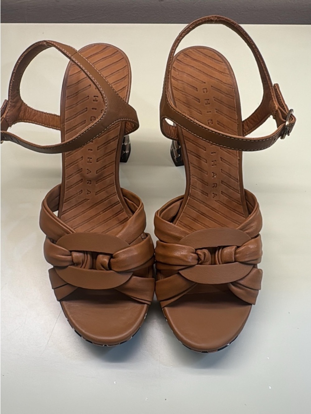 Chie Mihara Tan Knotted Leather Slingback Sandals